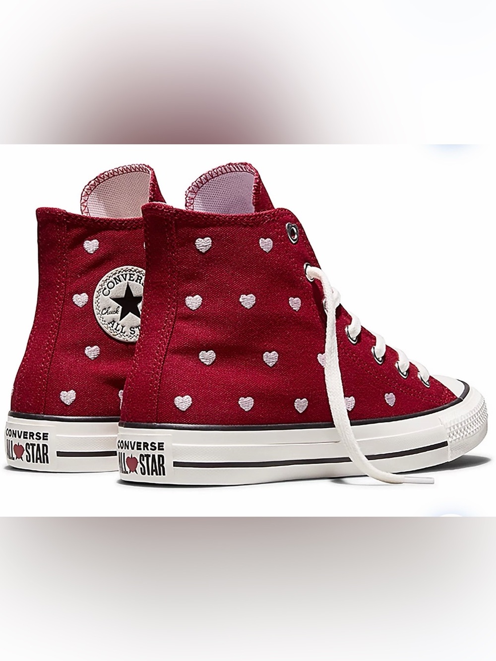 NIB Converse Girls Red High-Top Canvas Sneakers Hearts 7 big girls - Picture 3 of 7